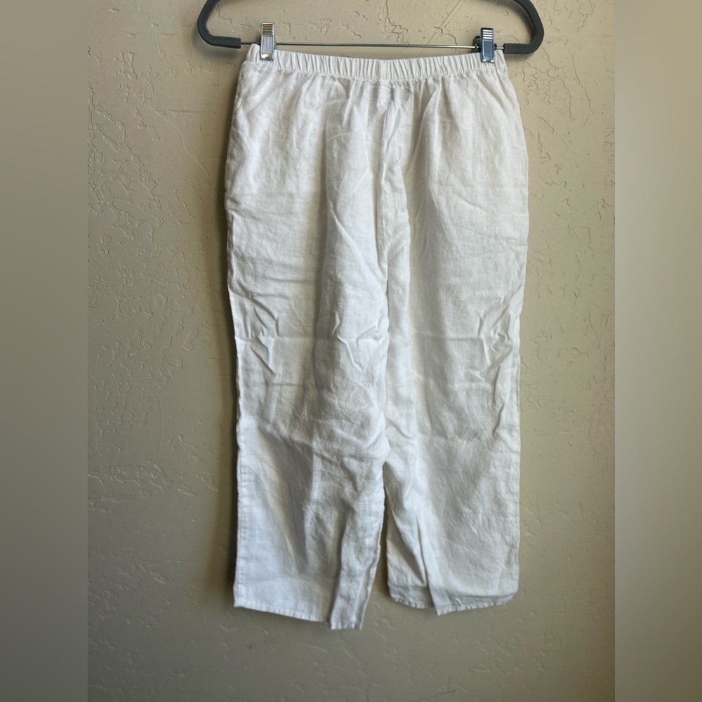 Flax white 100% linen crop pants sz 4/6 Beach coastal resortwear summer pockets - Picture 3 of 7